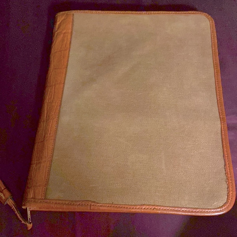 Martin Dingman Khaki/ Olive Green Leather Trim Binder Portfolio Organizer